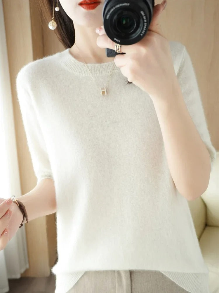 Cashmere Knit Half-Sleeve Sweater