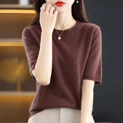 Cashmere Knit Half-Sleeve Sweater