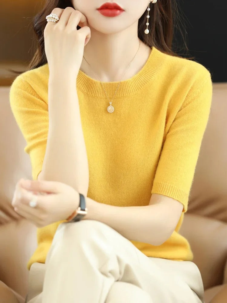 Cashmere Knit Half-Sleeve Sweater