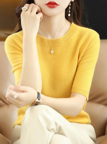 Cashmere Knit Half-Sleeve Sweater