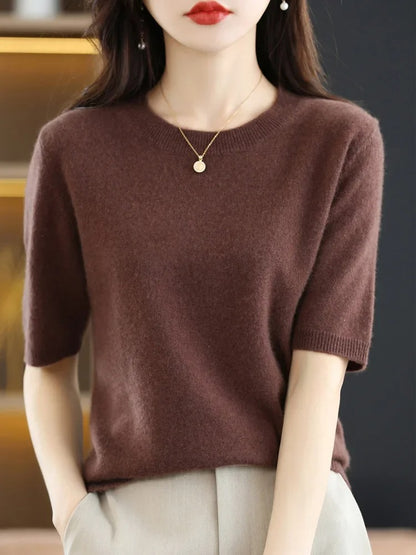 Cashmere Knit Half-Sleeve Sweater