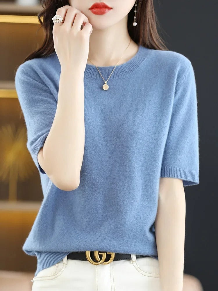 Cashmere Knit Half-Sleeve Sweater