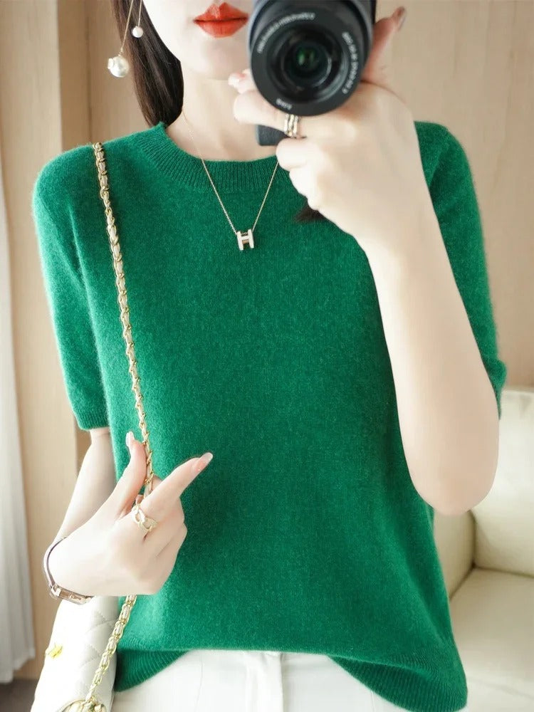 Cashmere Knit Half-Sleeve Sweater