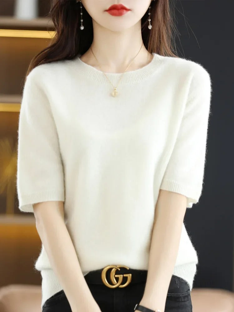 Cashmere Knit Half-Sleeve Sweater