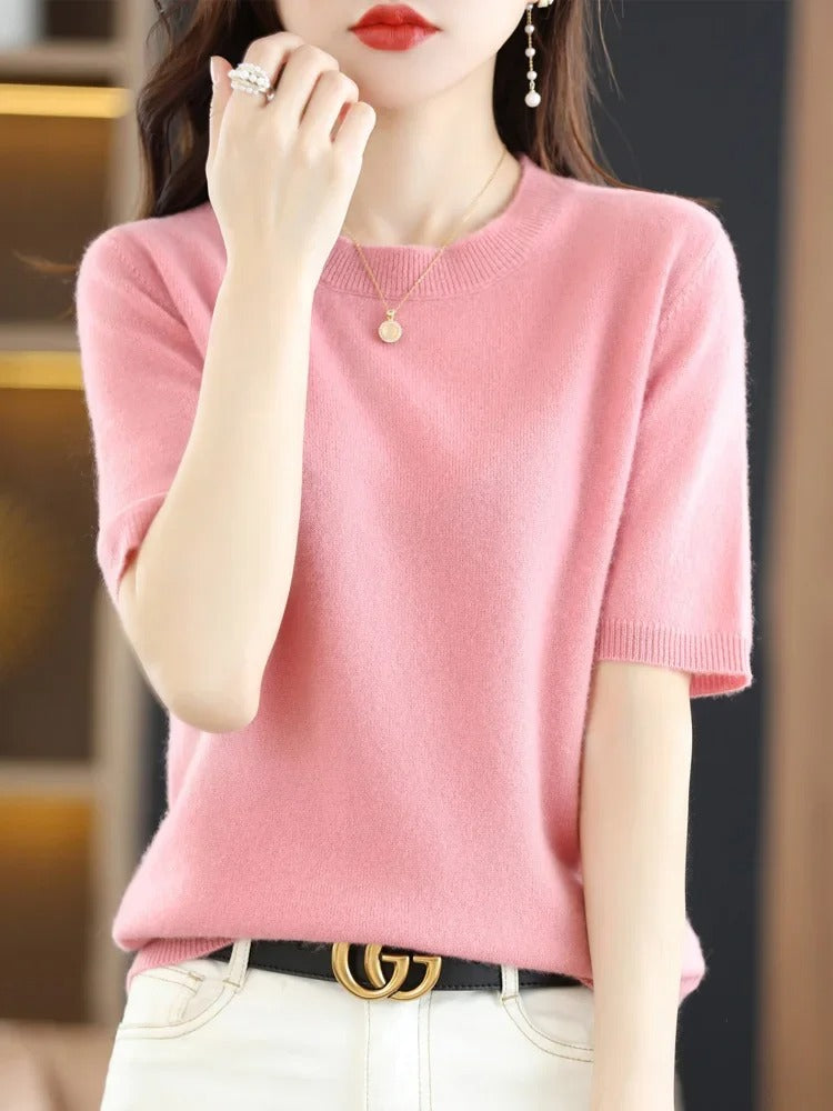 Cashmere Knit Half-Sleeve Sweater