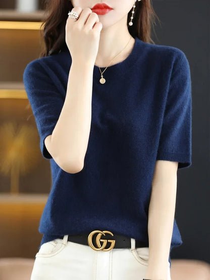 Cashmere Knit Half-Sleeve Sweater